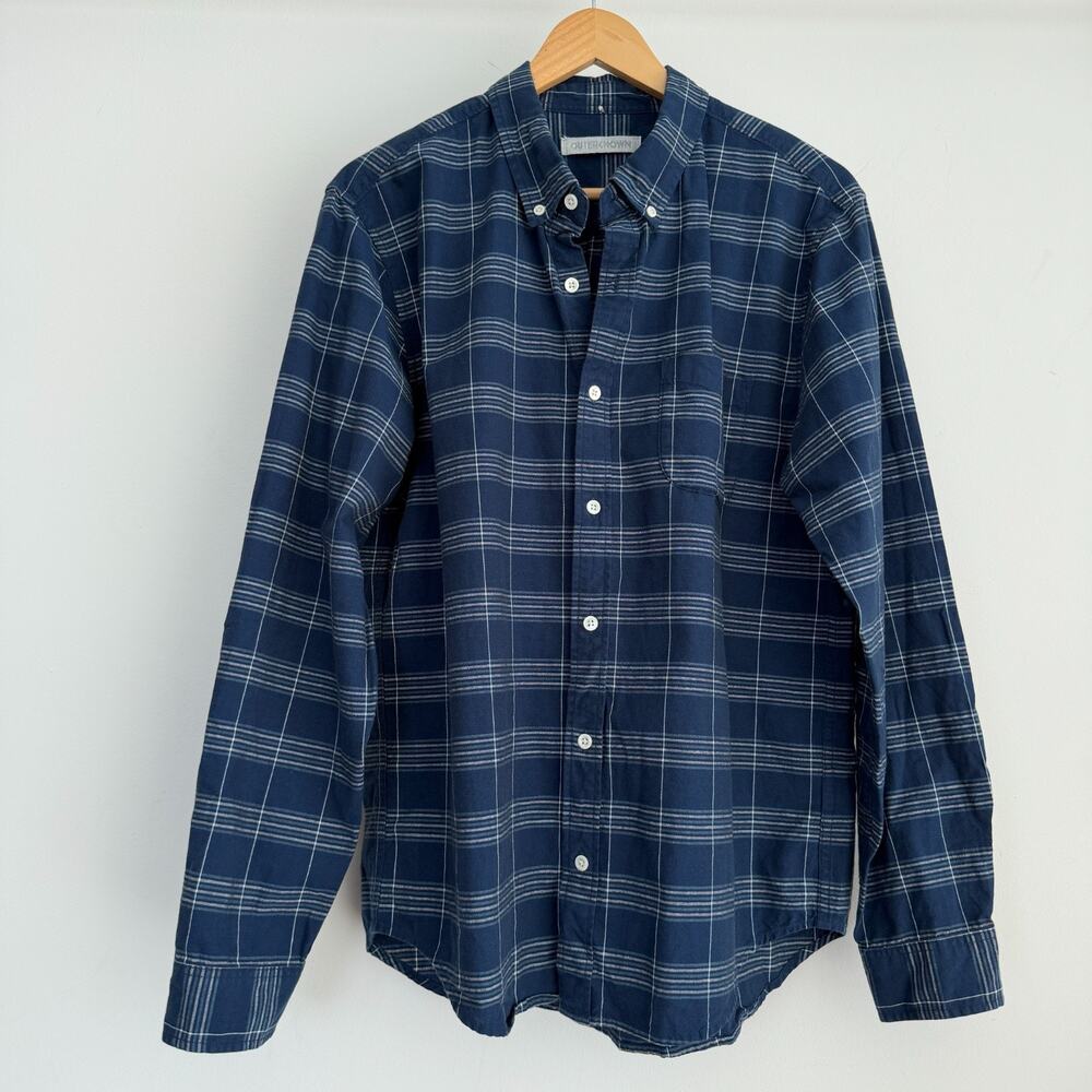 Outerknown Shirt Mens Large Blue Plaid Button Up Organic Cotton Outdoor Preppy